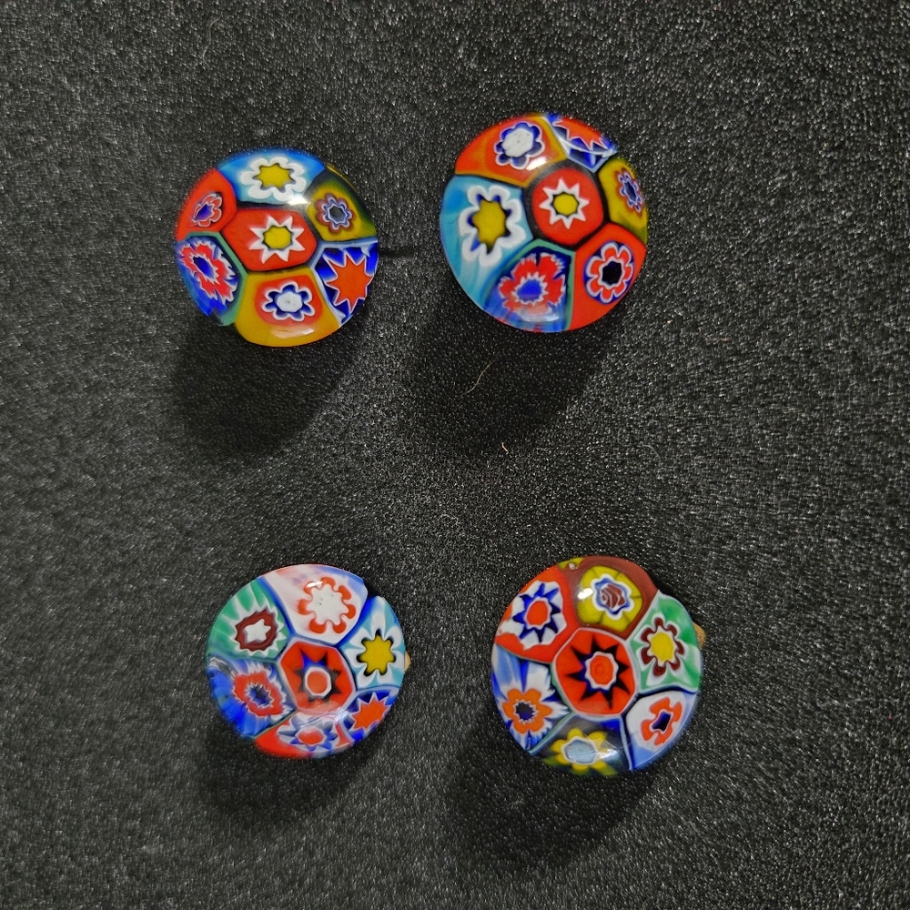 Vintage Millifiori Murino Venitian Glass Clip On  Earrings 2 Pair (4)